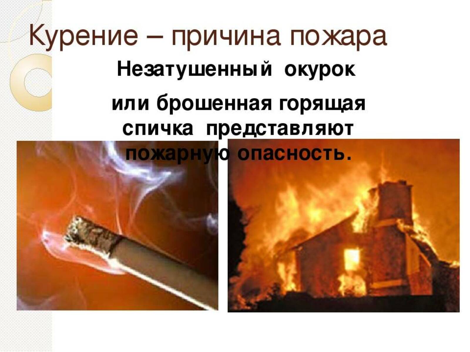 Курение может стать причиной пожара.